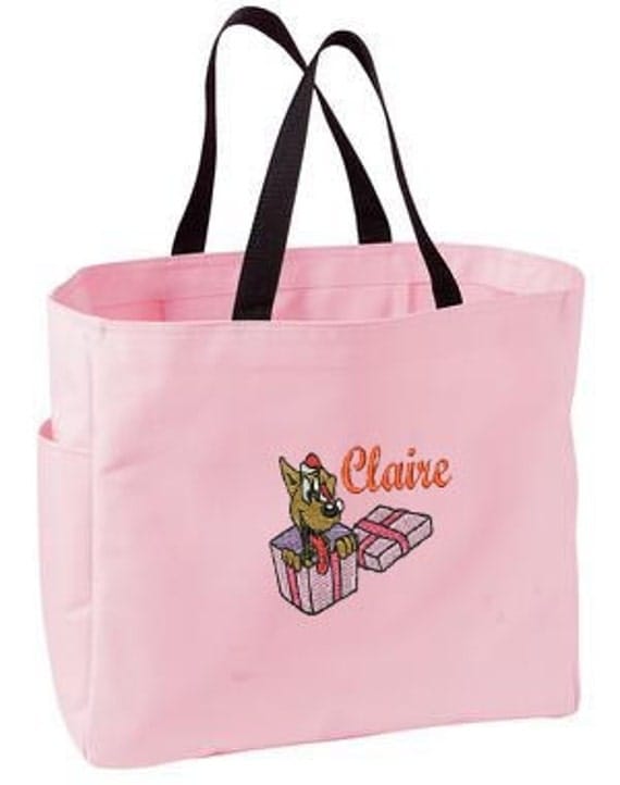 Personalized Tote Bag with Embroidered Name and Christmas Puppy ...