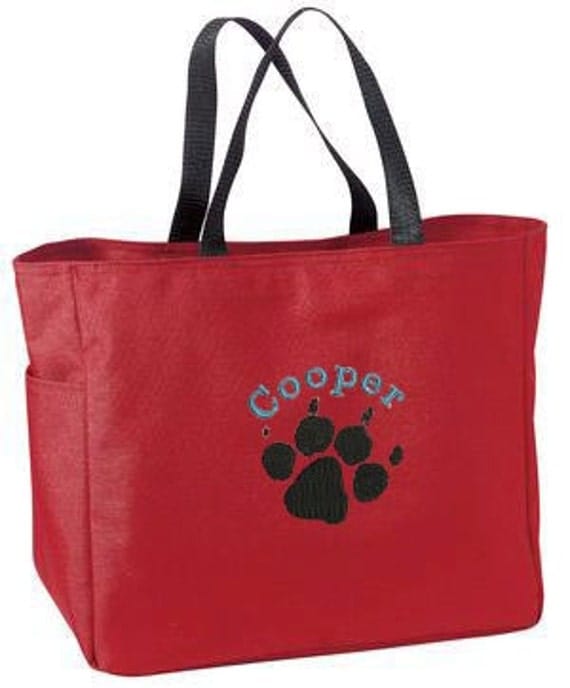 Personalized Tote Bag with Embroidered Name and Paw Print Design
