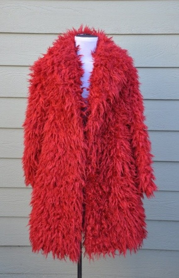 Vintage Betsey Johnson Red Faux Mongolian Lamb Coat