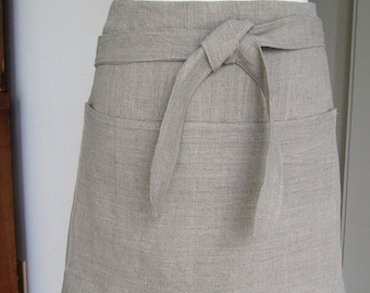 Half Apron Woman European Linen Natural Color Rustic Look Work Catering