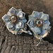 Vintage Enamel Blue Flower Earrings - Blue and Silver - Clip on Earrings - Rhinestones