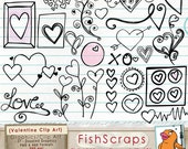 Valentine Clip Art Doodles - Love and Heart Digital Stamps - Photoshop Brushes & PNG Printable ClipArt - Il_170x135