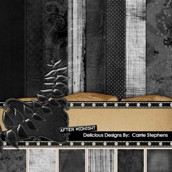 50% Sale - Black Digital Papers - After Midnight - Black Dots, Swirl Backgrounds, Charcoal Grey Il_570xn