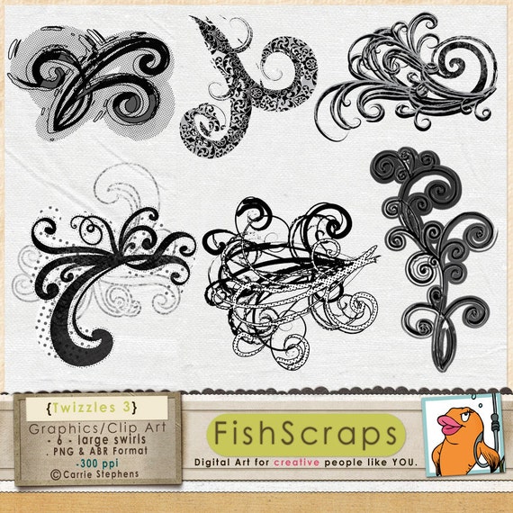 ClipArt - Fancy Swirly Flourish - (Twizzles 3) Graphic PNG & ABR Il_570xn