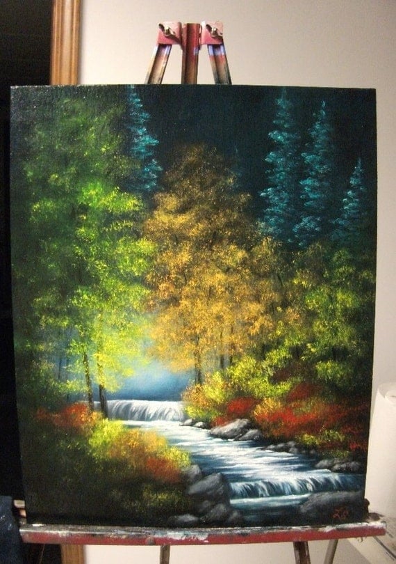 Trees and Stream in The Fall Landscape Oil Painting