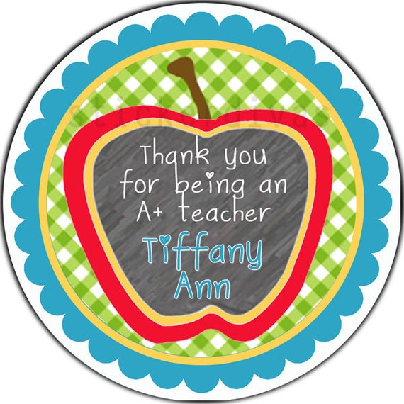 Personalized Teacher Thank You Stickers with Apple Chalkboard