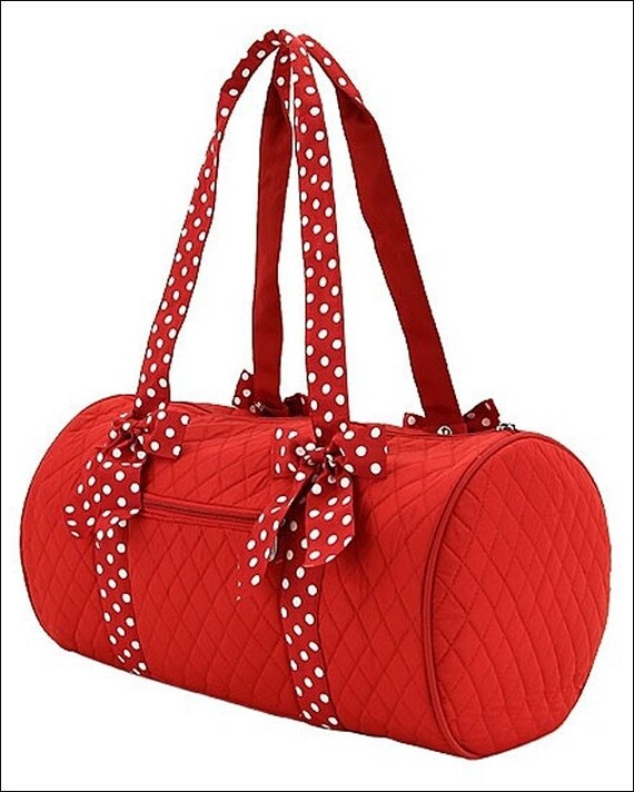 Personalized Quilted Round Duffel Bag - Red and White