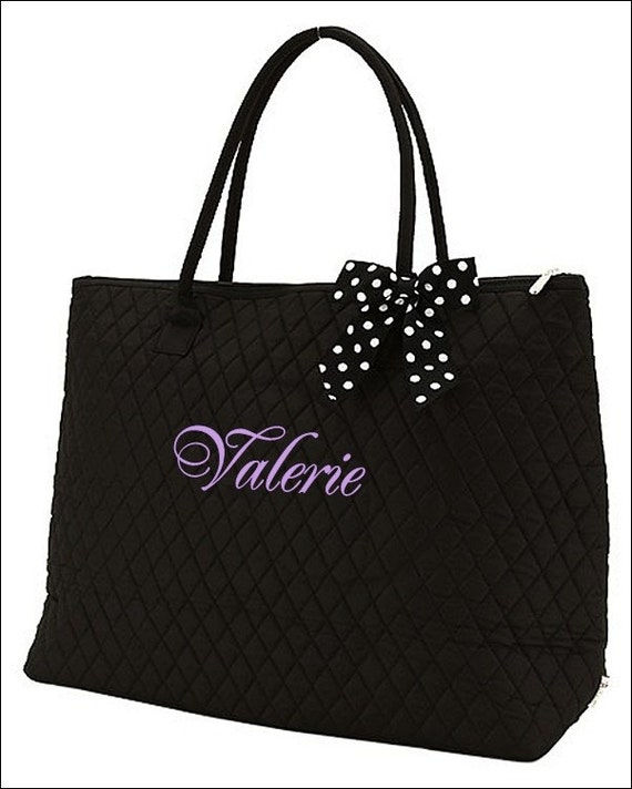 Personalized Quilted Large Tote Bag - Black and White