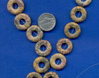 16" Strand of 20mm Donut Beads: Leopardskin Jasper