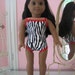 Swimsuit and sandals made to fit 18 inch American Girl doll zebra print with red trim