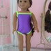 Swimsuit and sandals made to fit 18 inch American Girl doll purple with lime trim