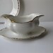 Vintage White and Gold Johnson Bros Gravyboat with Attached Underplate - Elegant