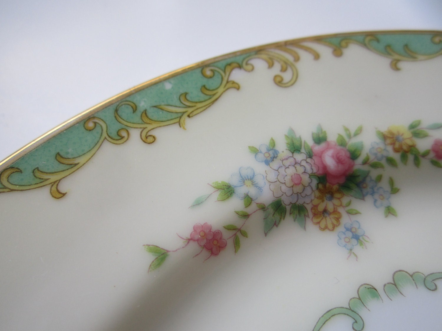 Vintage Noritake Sea Foam Green Floral Salad Plates Pair