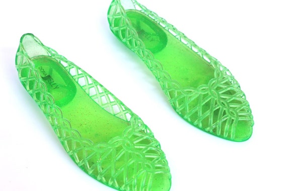 90s Vintage Neon Green Jelly Shoes with Small Heel