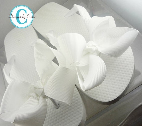 ... Wedding Flip Flops White Ivory Ribbon Bow flower girls, bridesmaids