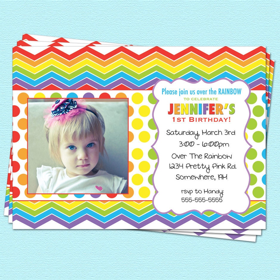 Rainbow First Birthday Invitations 10