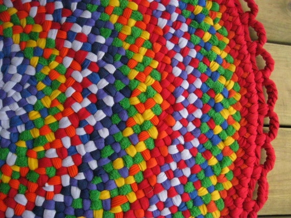 Handmade Rainbow Braided Area Round Rug from Upcycled cotton