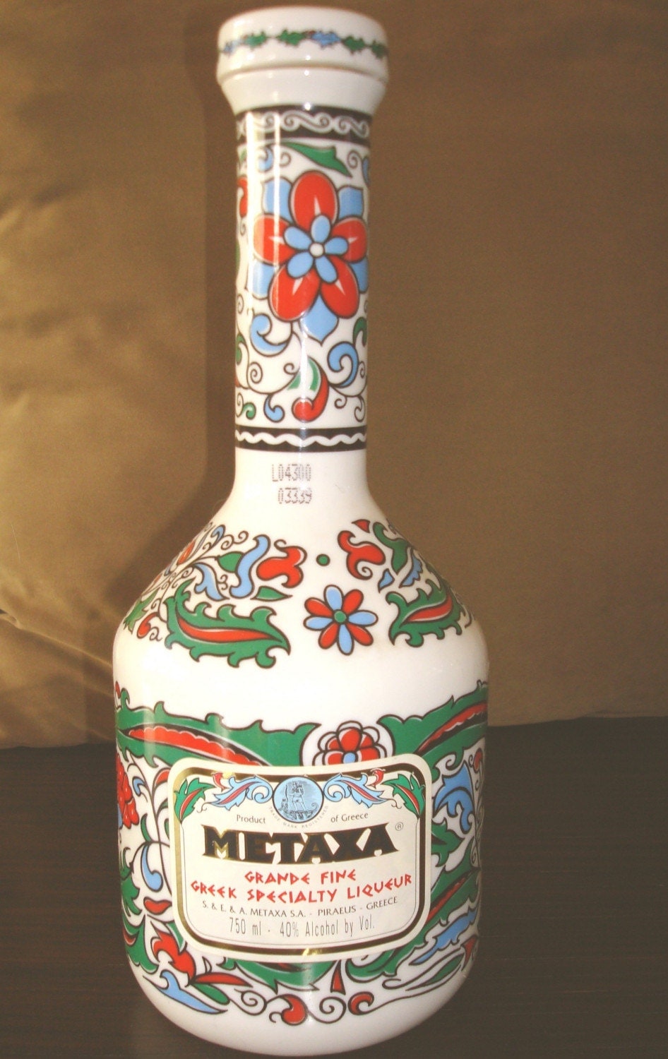 Hand Painted Porcelain Metaxa Liquor Greek Bottle