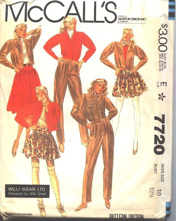 McCalls 7720 Vintage WILLI SMITH WILLI WEAR Pants Jacket and