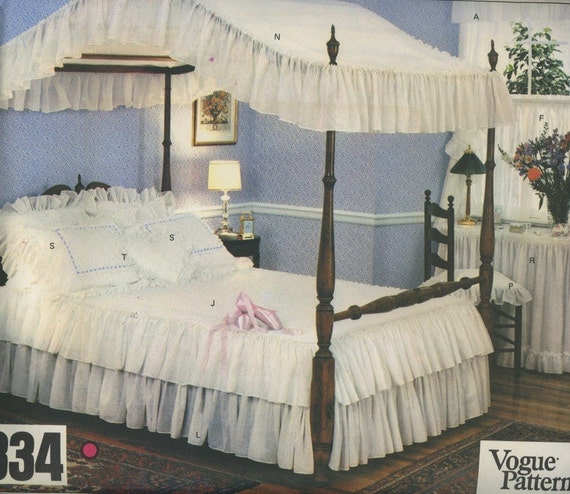 Vogue 2334 Canopy Bed with Curtains, Pillows, Table Cover, Bedspread ...