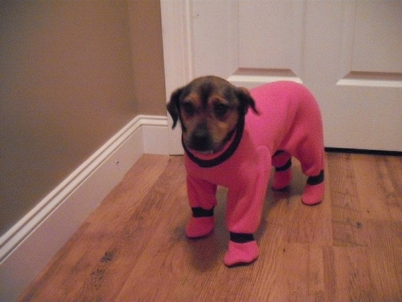 Pink/Chocolate Dog Snow Suit With Feet by SassyWoofyWear on Etsy