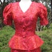 Vintage 50s Red Floral Garden Party Sun Dress & Matching Bolero Peplum Jacket Suit Set