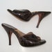 Vintage 50s Brown Alligator Leather Peep Toe Mad Men Rockabilly Springolator High Heel Pin Up Cha Cha Dance Shoes 5 1/2
