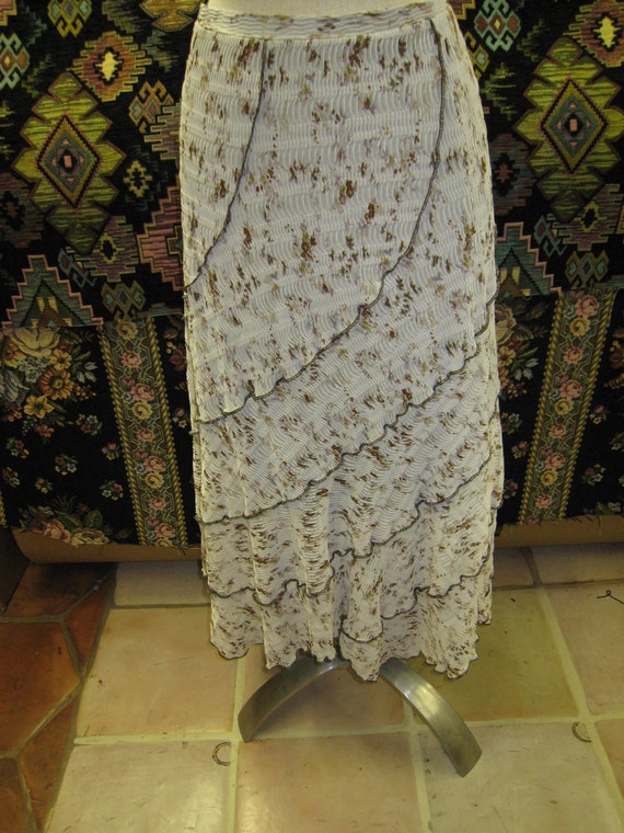 geometric pattern ruffled edging long skirt v22