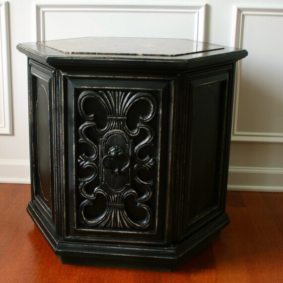Vintage Side Table. Bohemian Style. Wooden. Black.