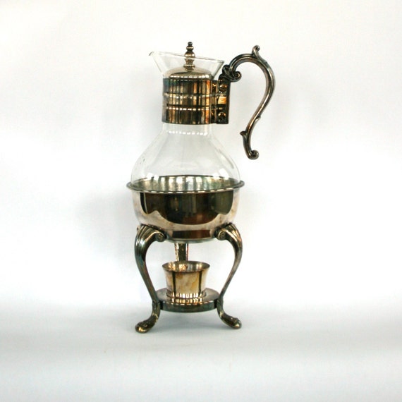 Vintage Silver Coffee Carafe with Stand. F.B. Rogers. Glass.