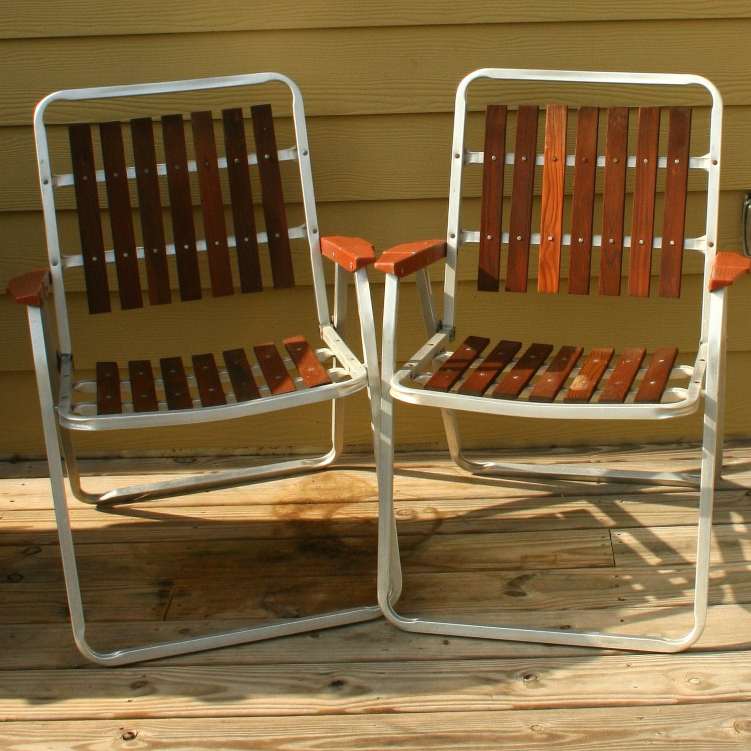 Vintage Folding Lawn Chairs. Mid Century Modern. Wooden Slats.