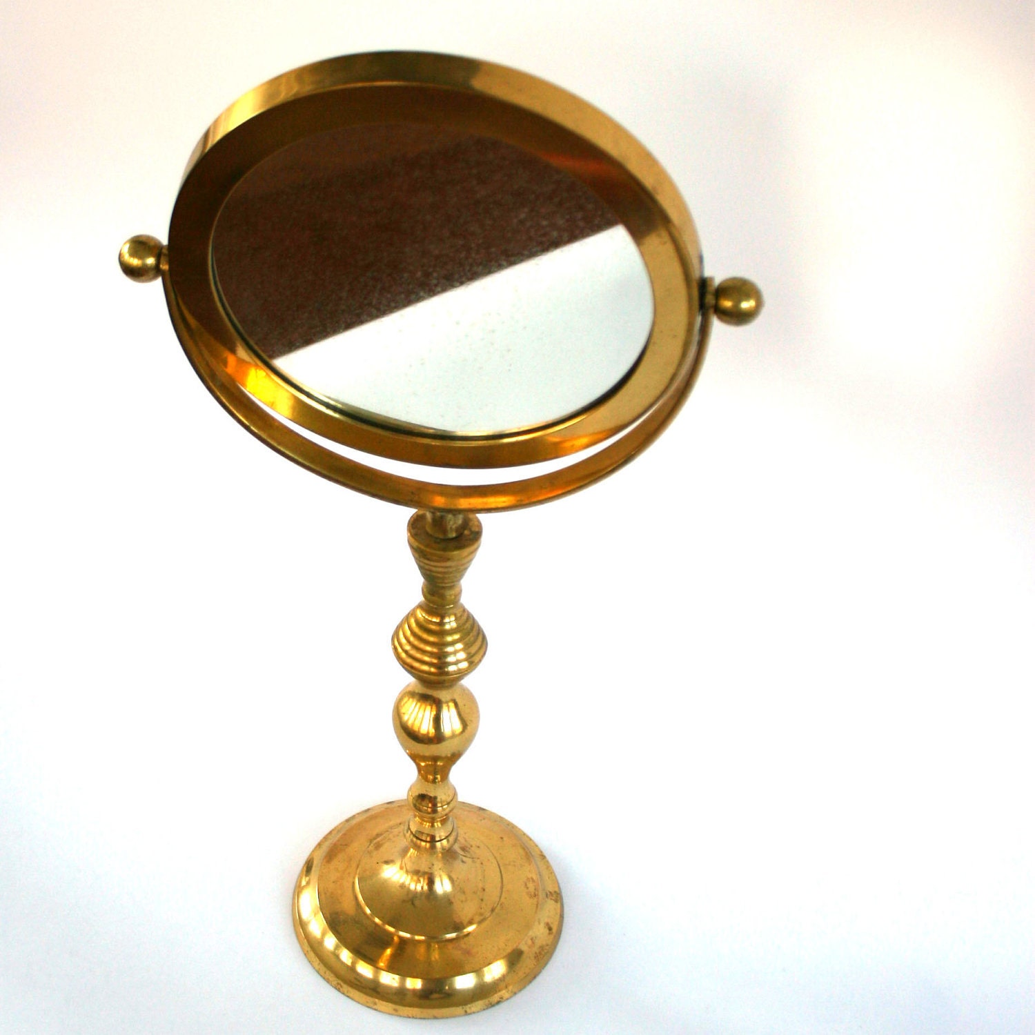 Vintage Brass Vanity Mirror with Stand. Double Sided. Makeup