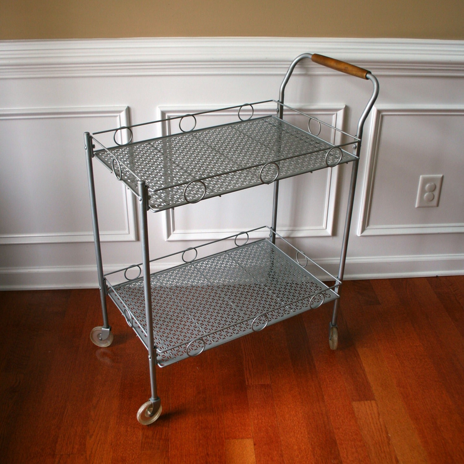 Vintage Bar Cart. Silver. Metal. Mid Century Modern. Danish