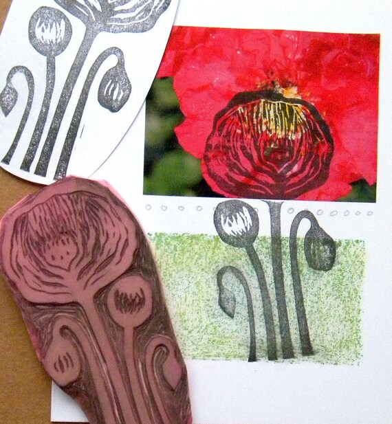 Items Similar To Extra Large Hand Carved Poppy Stamp On Etsy