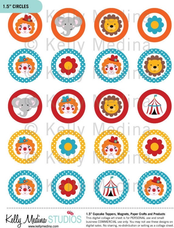 Items similar to Circus 2 - Clip Art 1.5 inch Circle ... Items similar to Circus 2 - Clip Art 1.5 inch Circle ...