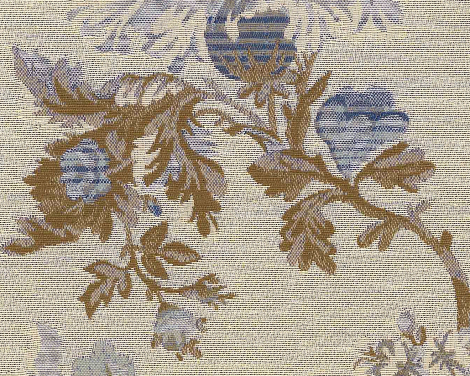 Blue Floral Tapestry Fabric Blue and Cream Fabric