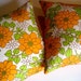 Pillow Covers in Vintage fabric Lime & Orange 16 inch 40 cm PAIR