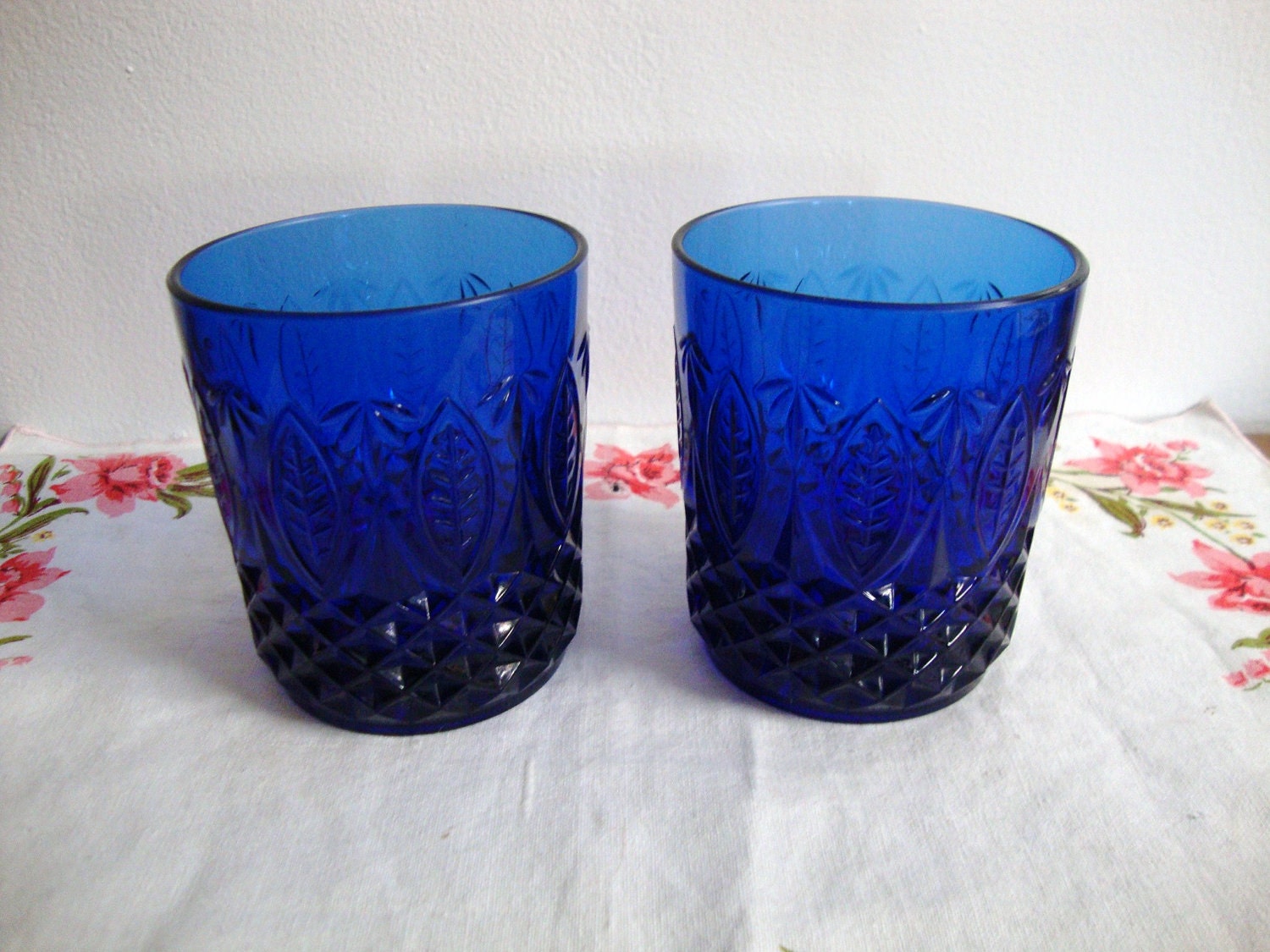 Cobalt Blue Glass Drinking Cups by APeachyLife on Etsy