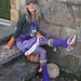 PURPLE BOHO chic flare leg WARMERS bell bottoms pom pom colorful up cycled unique eco friendly clothing