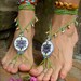 TRIBAL LOTUS BAREFOOT sandals beach wedding purple green slave anklet hippie yoga dance foot jewelry bohemian shoes made to order
