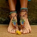 PEACOCK BAREFOOT sandals peacock feather sole less shoes bridal sandals made to order hippie belly dance foot jewelry photography prop beach