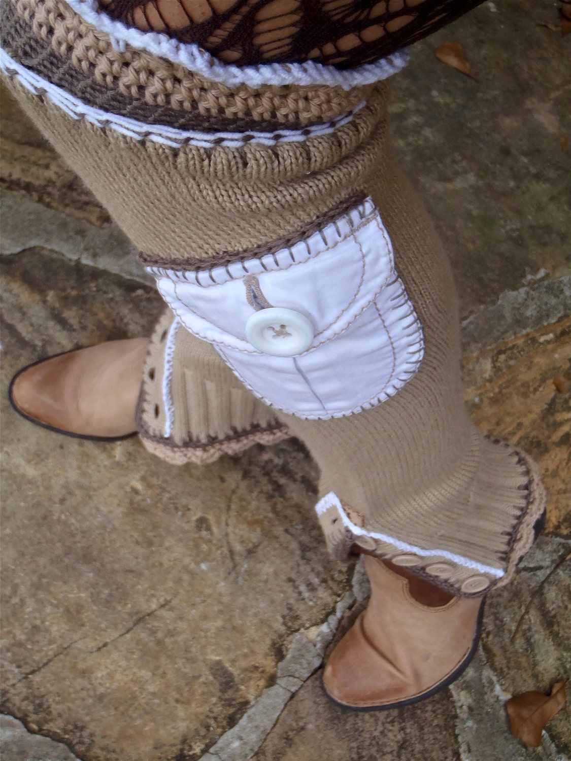 beige taupe URBAN ROMANCE leg WARMERS with pockets and side
