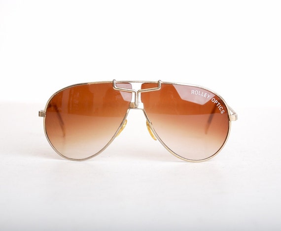 Vintage 70s Oversized Gold Aviator Sunglasses Shades 