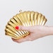 Vintage 90s Gold Metal Seashell Evening Bag Clutch Purse