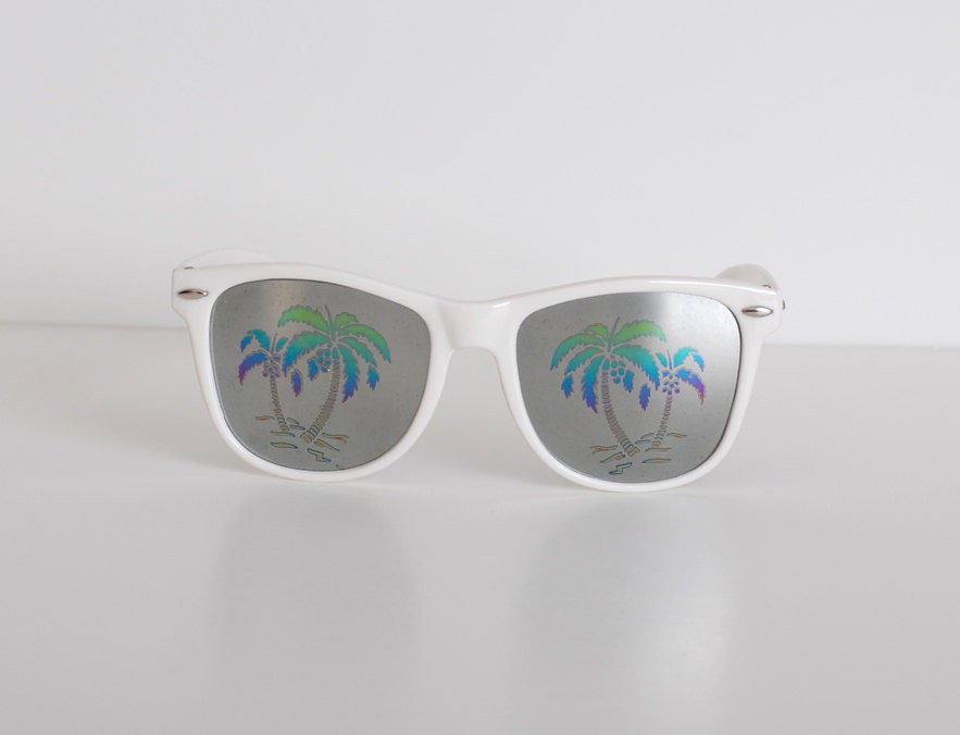 Vintage 80s White Hologram Palm Tree Sunglasses Shades