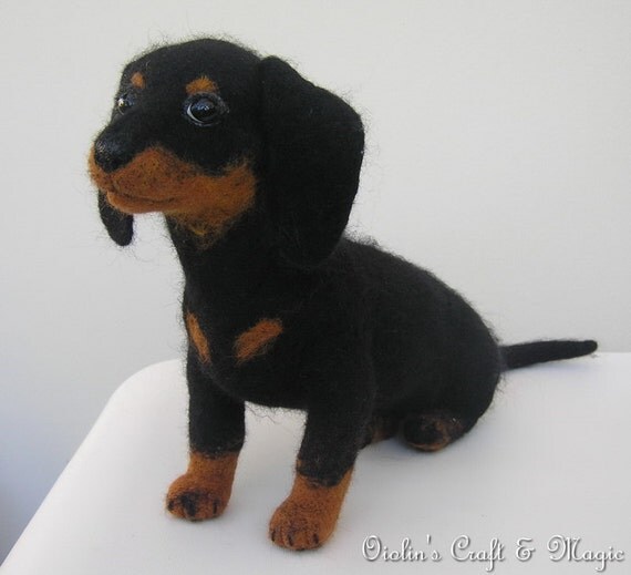 Items similar to Needle felted black Dachshund (Badger dog). Realistic