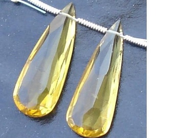 AAA Quality, 25mm Long HONEY Quartz Faceted ELONGATED Pear Shape Briolettes Matched Pair