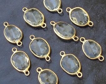 925 Sterling Silver, GREEN AMETHYST, 24K Gold Plated Connector,ONE Piece of 13-16mm