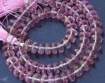 New Stock, Full 8 Inch Strand Mystic PINK Quartz Micro Faceted RONDELLS, 7-8mm Long,Manufacturers Price