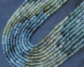 Truly Rare, AAA Quality Shaded Moss Aquamarine Micro Faceted Rondells, 3-4mm Size Rondells,Full 14 Inch Long Strand Great Item